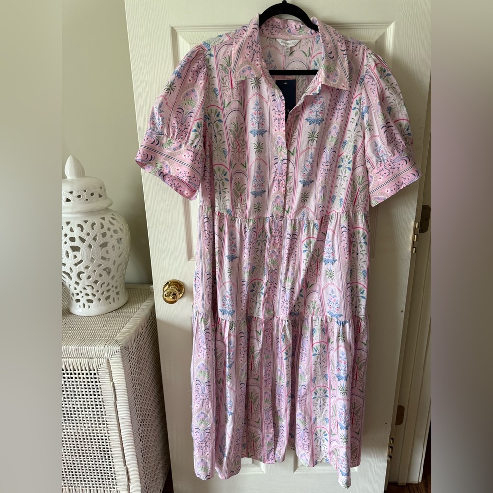 Crown & Ivy Pink and Blue Patterned Midi Dress